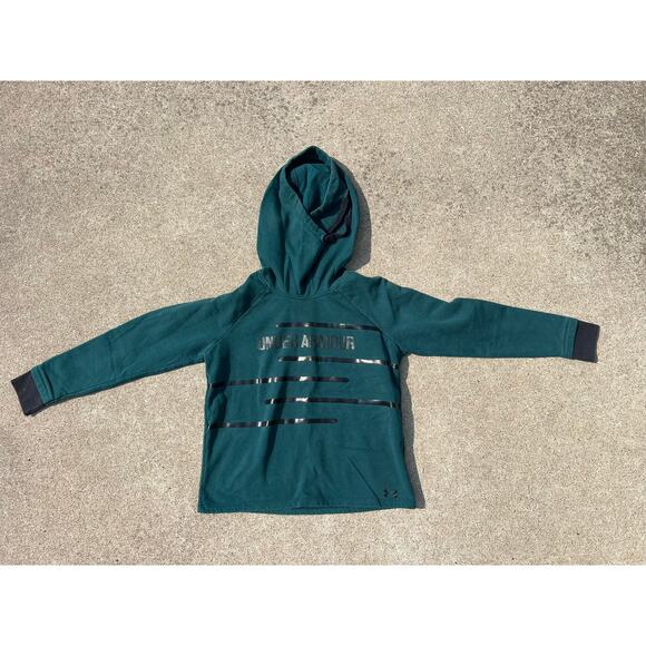 Under Armour Sweatshirt Women Sz Small Teal Graphic Mock Neck Hooded Long Sleeve - Picture 1 of 6